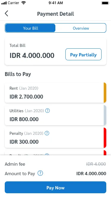 Admin-side payment invoice screen, supporting manual transfer upload and confirmation before Stripe integration.