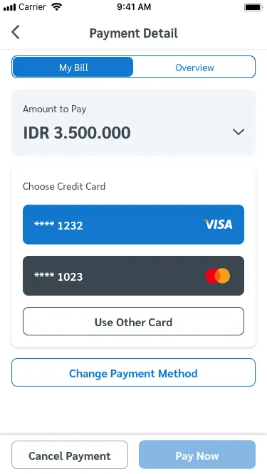 Tenant app screen for selecting which bills to pay and seeing the total amount.